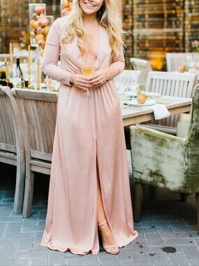 Express Blush Pink Plunge Long Sleeve Maxi Dress Size Medium
